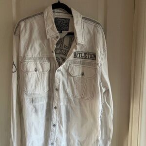 Affliction Black Premium white Men's long sleeve button down size 2XL